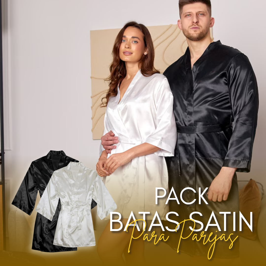 PACK BATAS SATIN BLANCA Y NEGRA PARA PAREJAS – Elegancia, complicidad y confort en cada momento